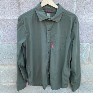Topo Designs Long Sleeve Button Up Shirt Green Men's Size Large Nylon Spandex